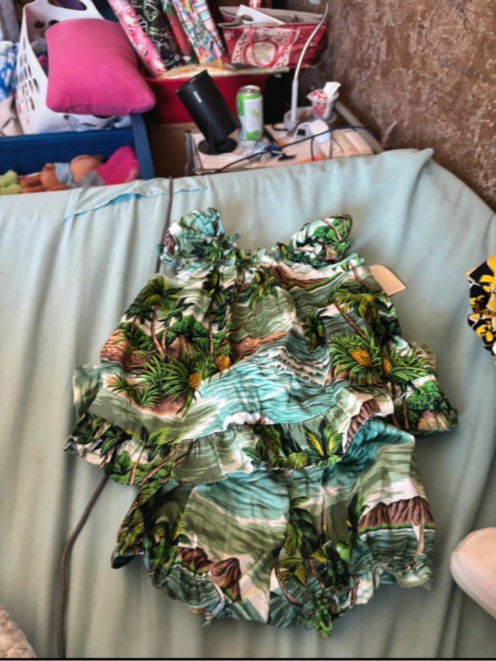 Girls' Tropical Ruffle Tank & Shorts Set - Green